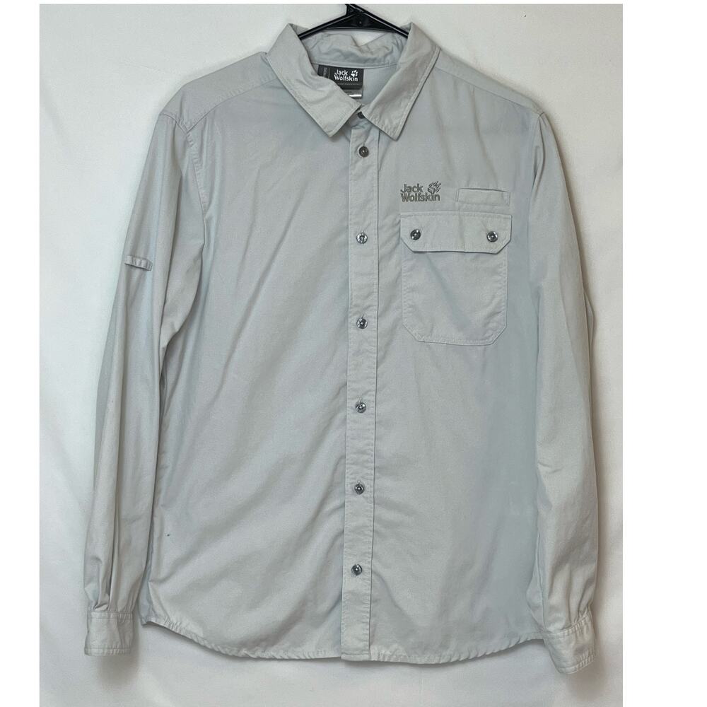 Jack Wolfskin Mens Medium Gray Slim Fit Button Up Long Sleeve Outdoor Shirt